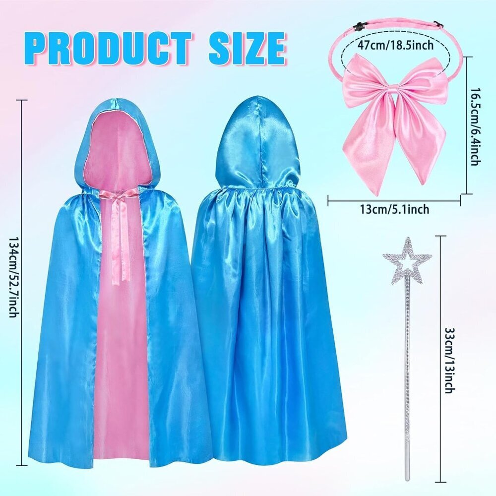 Fairy Godmother Costume Set Fairy Accessories Blue Hooded Cape Bow Tie Star Wand - Picture 2 of 6